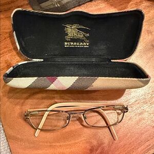 Burberry Beige and Pink Plaid Case with glasses